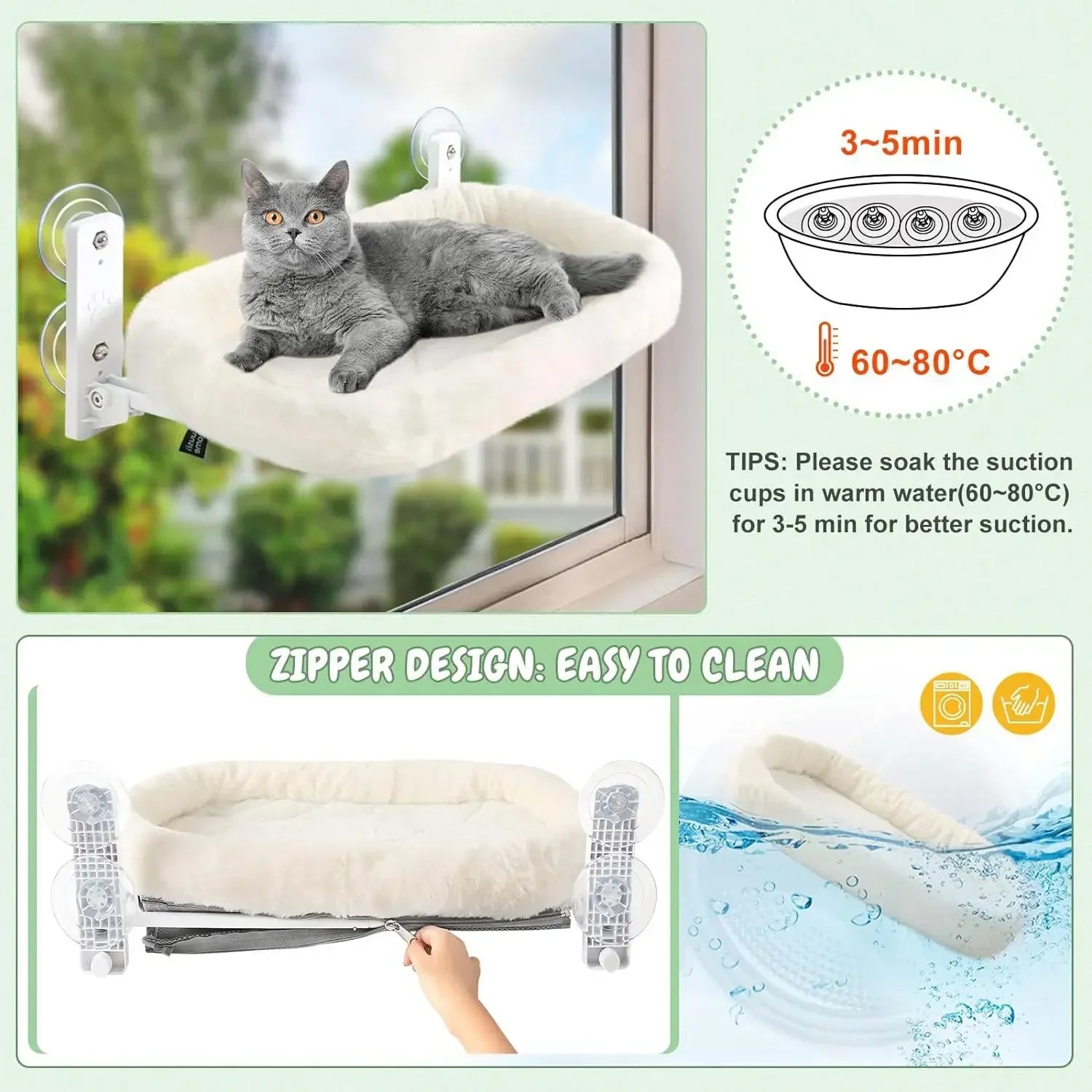 Window Cat Hammock - Suction Cup Mounted Sunbathing Perch