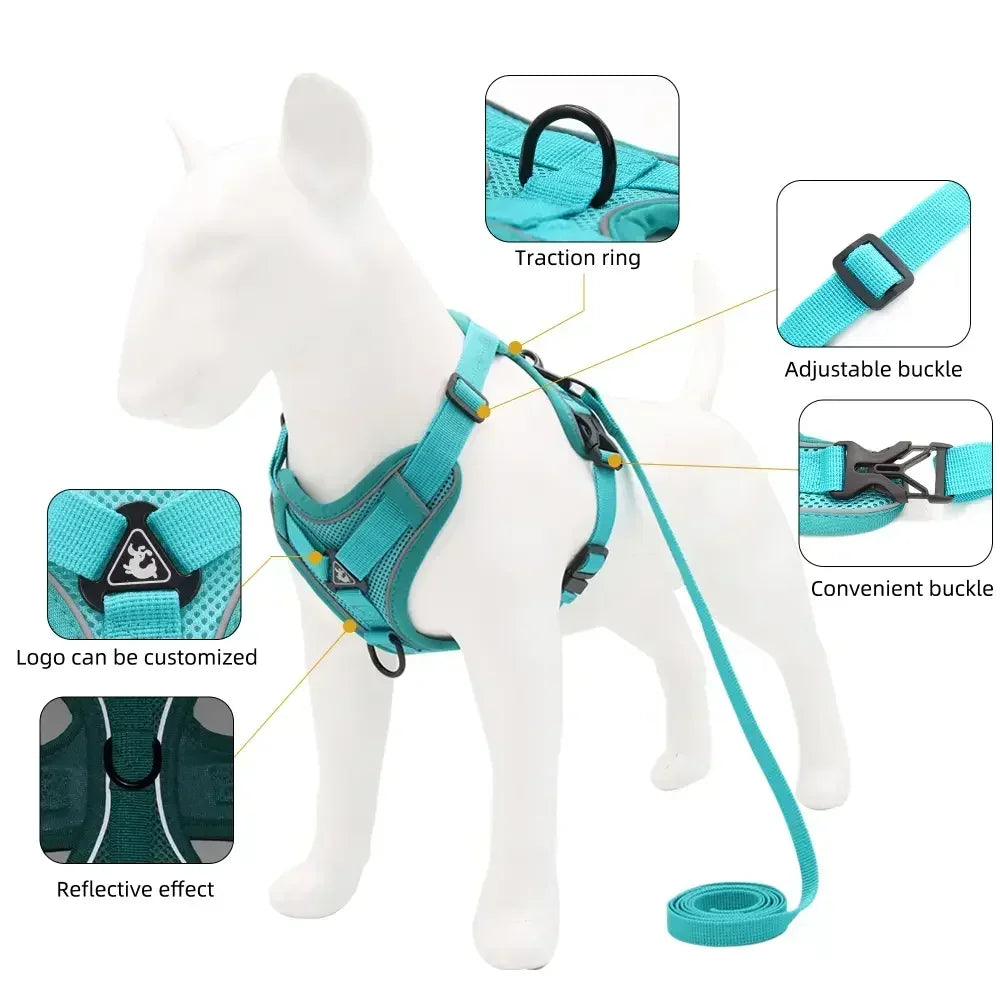 No-Pull Dog & Cat Harness Set – Adjustable Reflective Vest with Leash