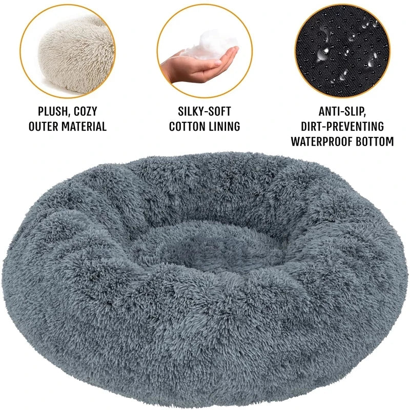 Round Plush Pet Bed – Soft Warm Dog & Cat Bed for Winter