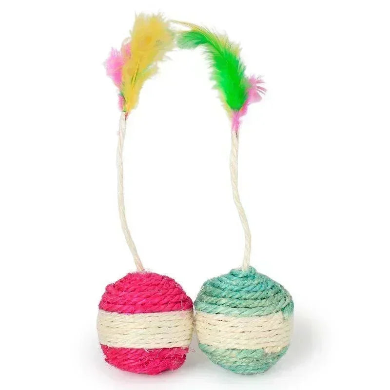 Sisal Cat Scratching Ball – Interactive Feather Toy for Kittens