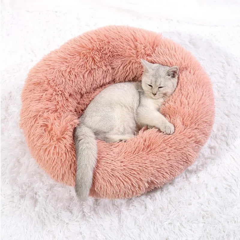Round Plush Pet Bed – Soft Warm Dog & Cat Bed for Winter