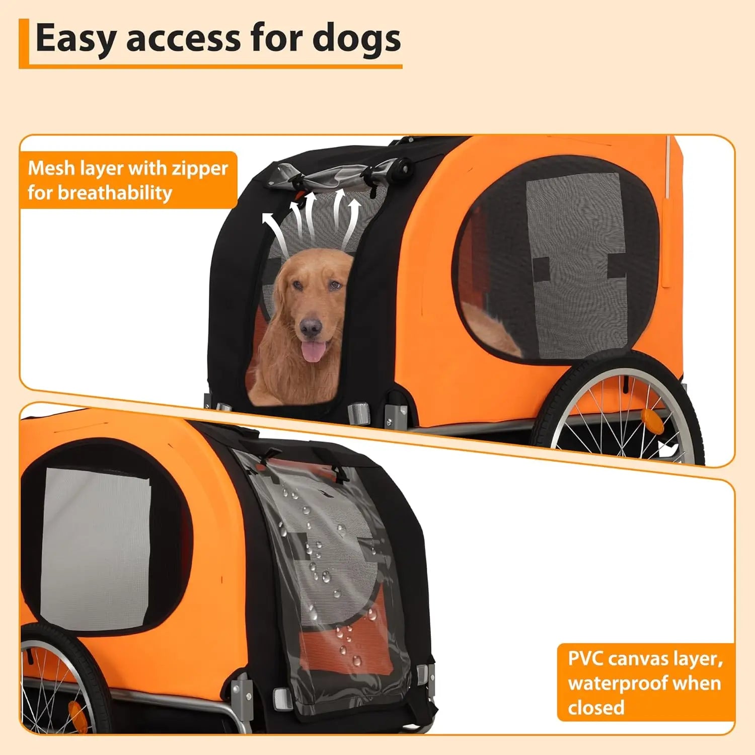 Large Dog Bike Trailer - 88lb Capacity, Foldable & Universal Fit