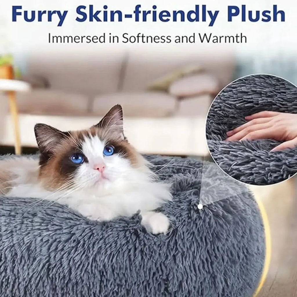 Round Plush Pet Bed – Soft Warm Dog & Cat Bed for Winter