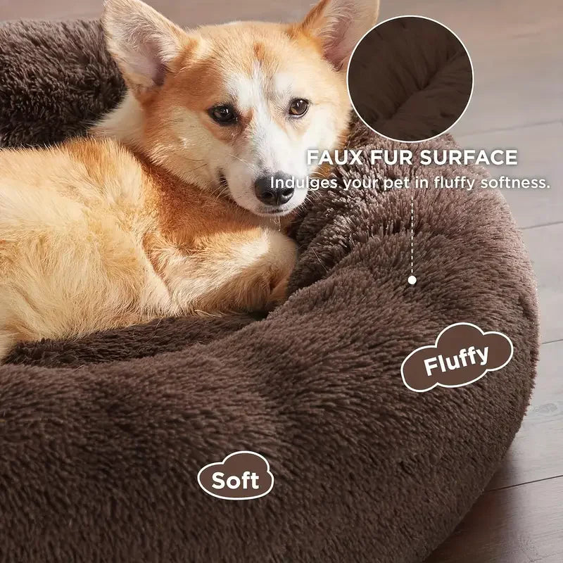 Round Plush Pet Bed – Warm Washable Dog & Cat Sofa