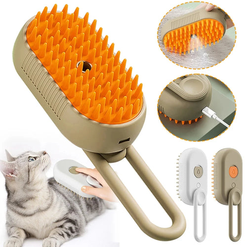 3-in-1 Steam Brush for Pets - Hair Removal, Spray & Massage Grooming Comb