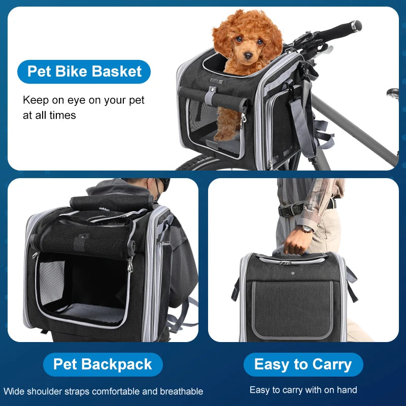Expandable Pet Bike Basket - Soft-Sided Carrier with 4 Doors