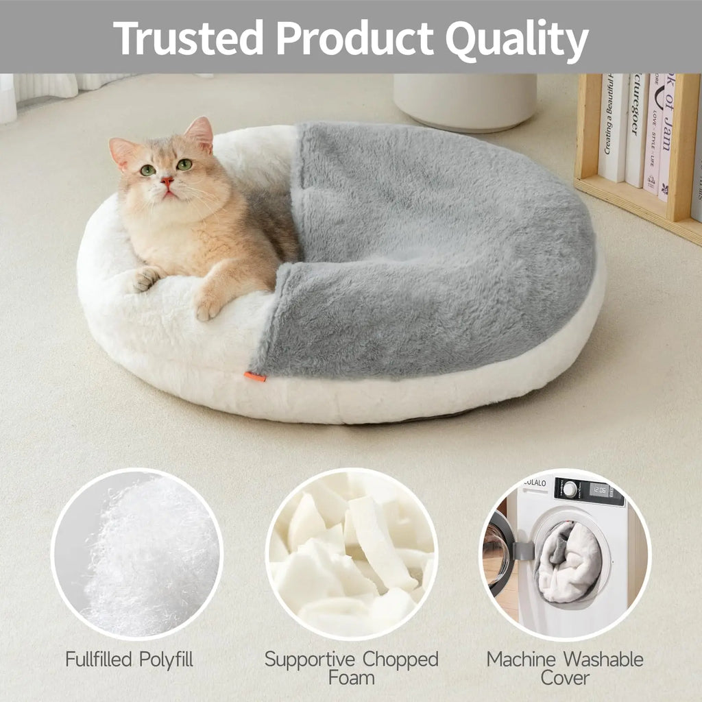 Enclosed Cat Cave Bed - Hooded Donut Design with Non-Slip Base