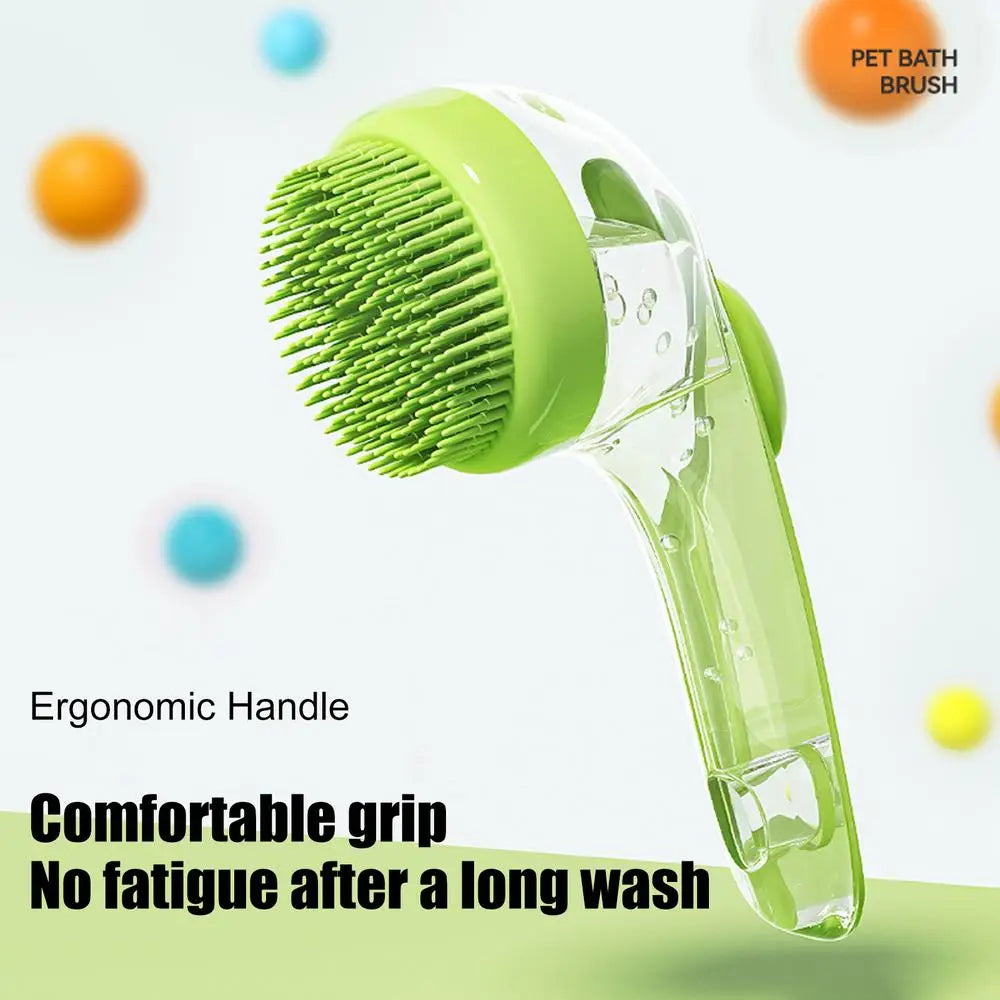 Pet Shampoo Bath Brush with Soap Dispenser – Soft Silicone Grooming Tool