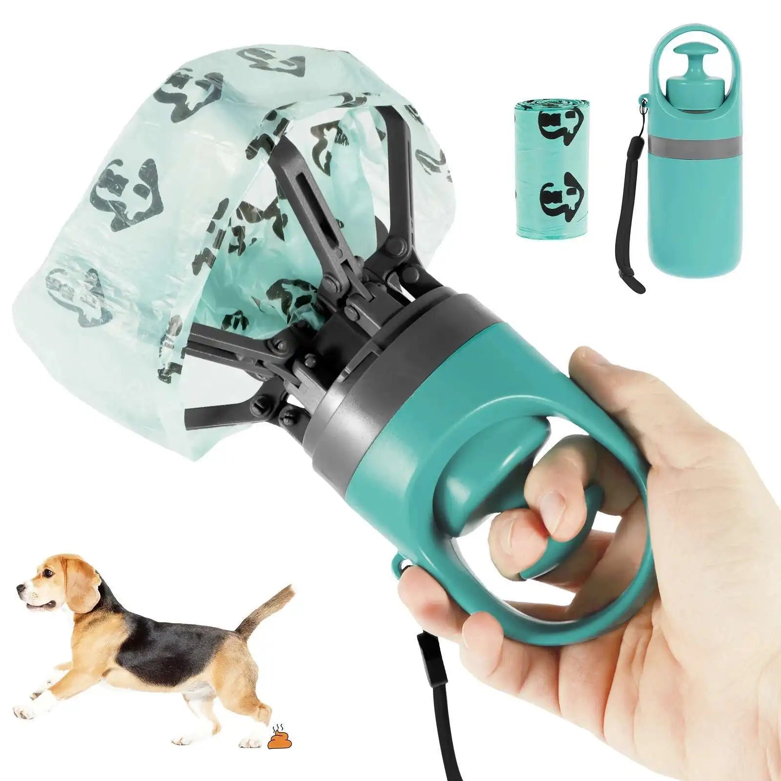 Portable Poop Scooper - Handheld Waste Cleaner with Built-in Bag Dispenser