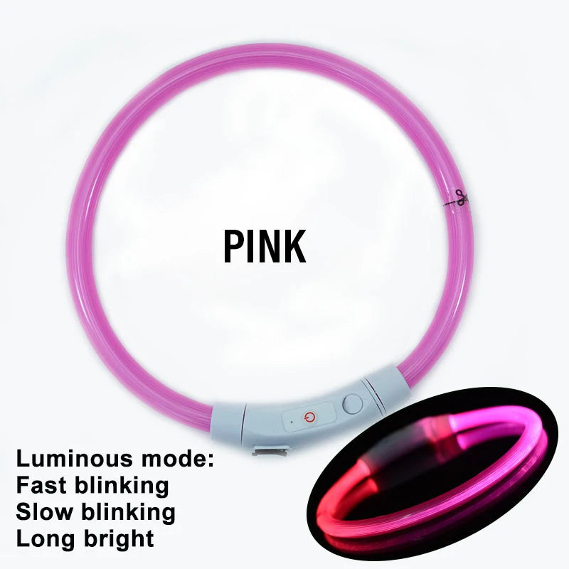 USB Rechargeable LED Dog Collar - 3 Mode Glow Collar for Night Safety