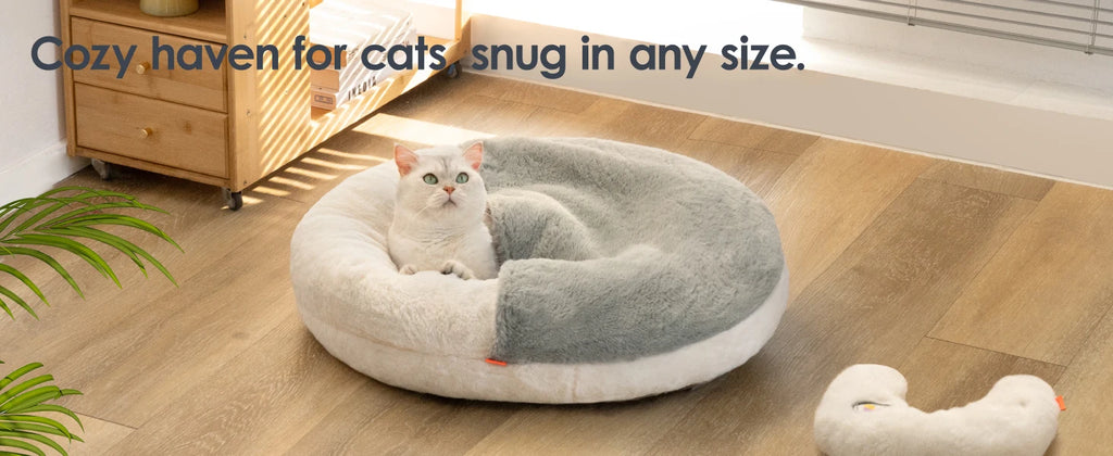 Enclosed Cat Cave Bed - Hooded Donut Design with Non-Slip Base