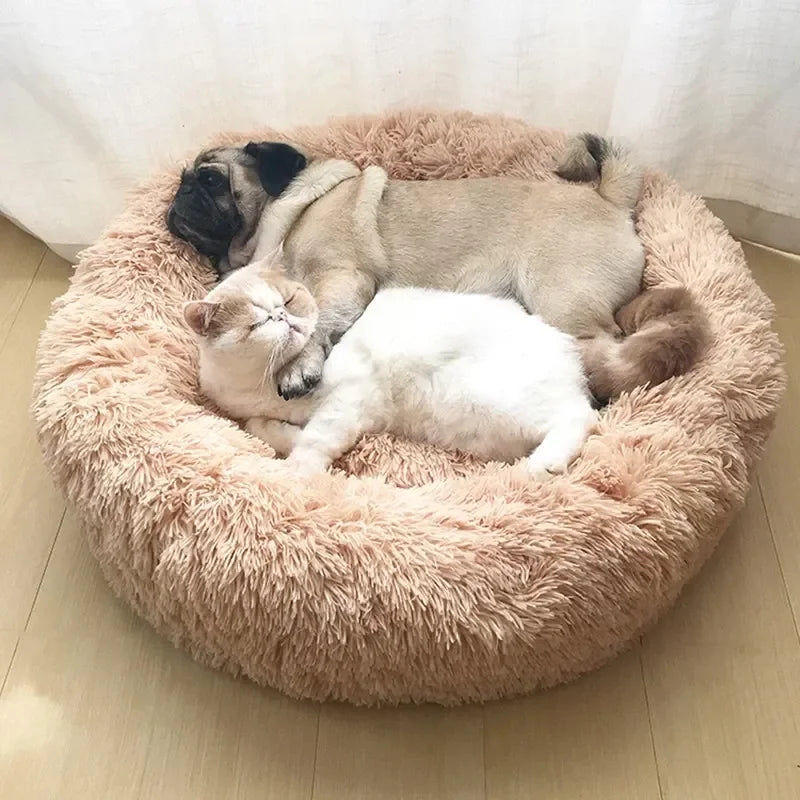 Round Plush Pet Bed – Soft Warm Dog & Cat Bed for Winter