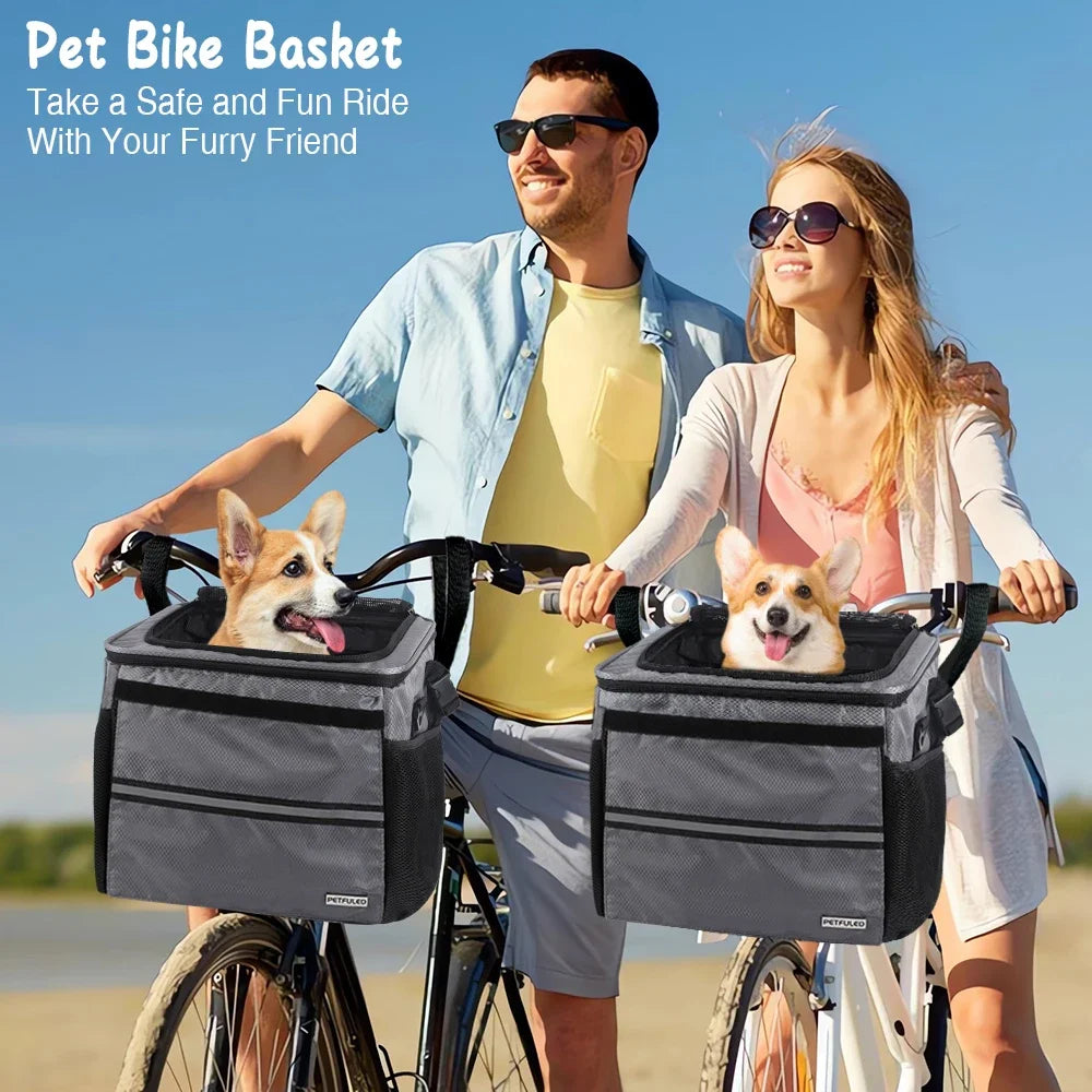 Expandable Pet Bike Basket - Soft-Sided Carrier with 4 Doors