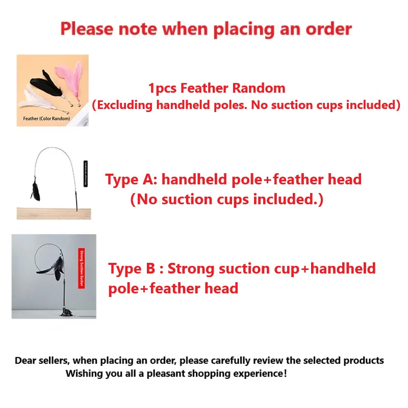 Cat Teaser Wand Toy – Bell & Replaceable Feather Interactive Stick