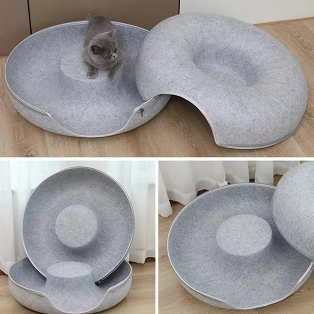 Felt Donut Cat Bed – 2-in-1 Hideaway & Tunnel for Cats