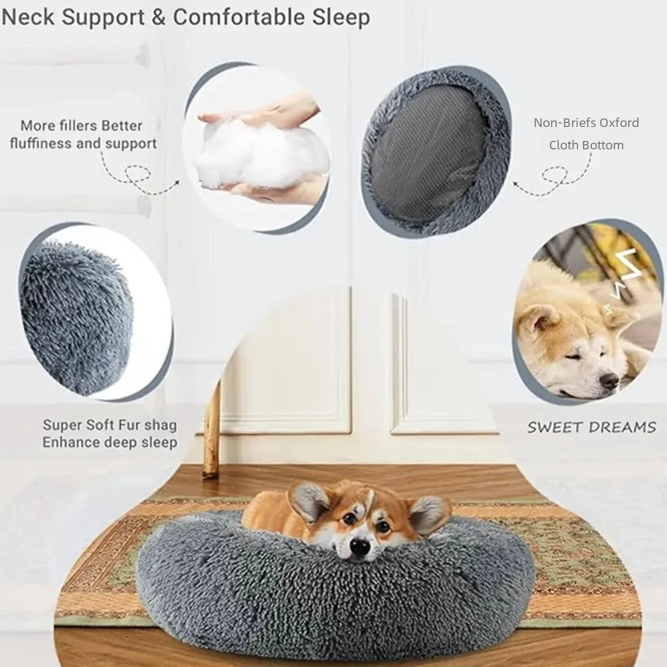 Round Plush Pet Bed – Soft Warm Dog & Cat Bed for Winter