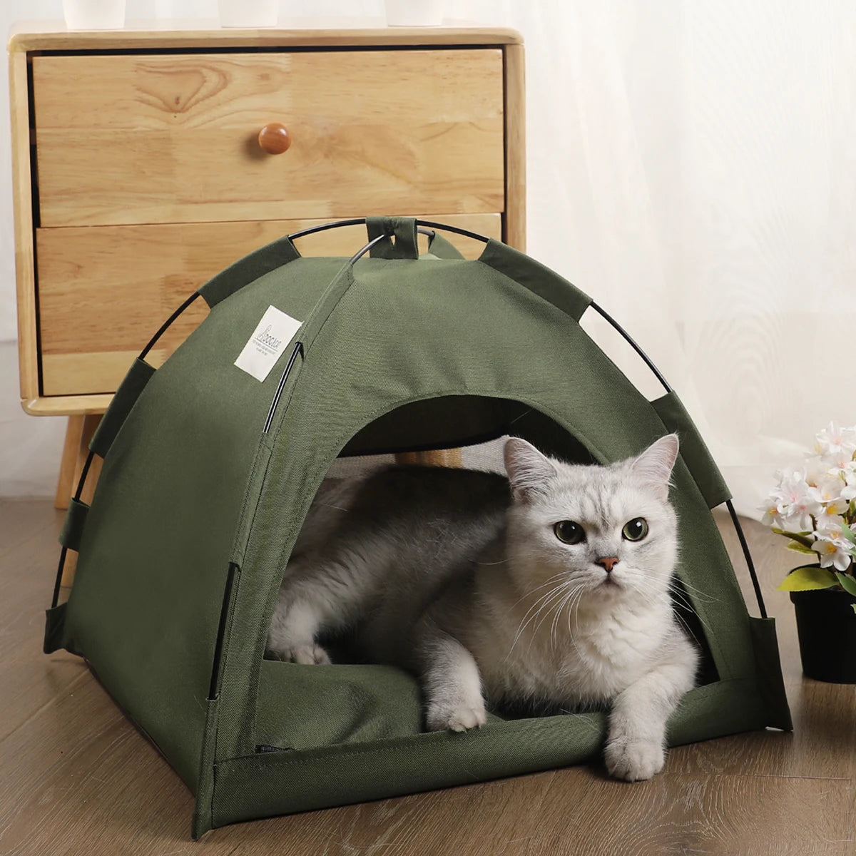 Clamshell Cat Tent Bed - Winter Warm Pet Sofa with Cushion