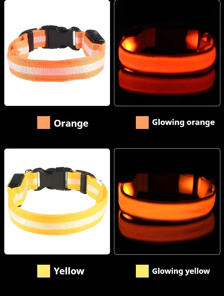 LED Dog Collar – Luminous Nylon Night Safety Collar for Pets