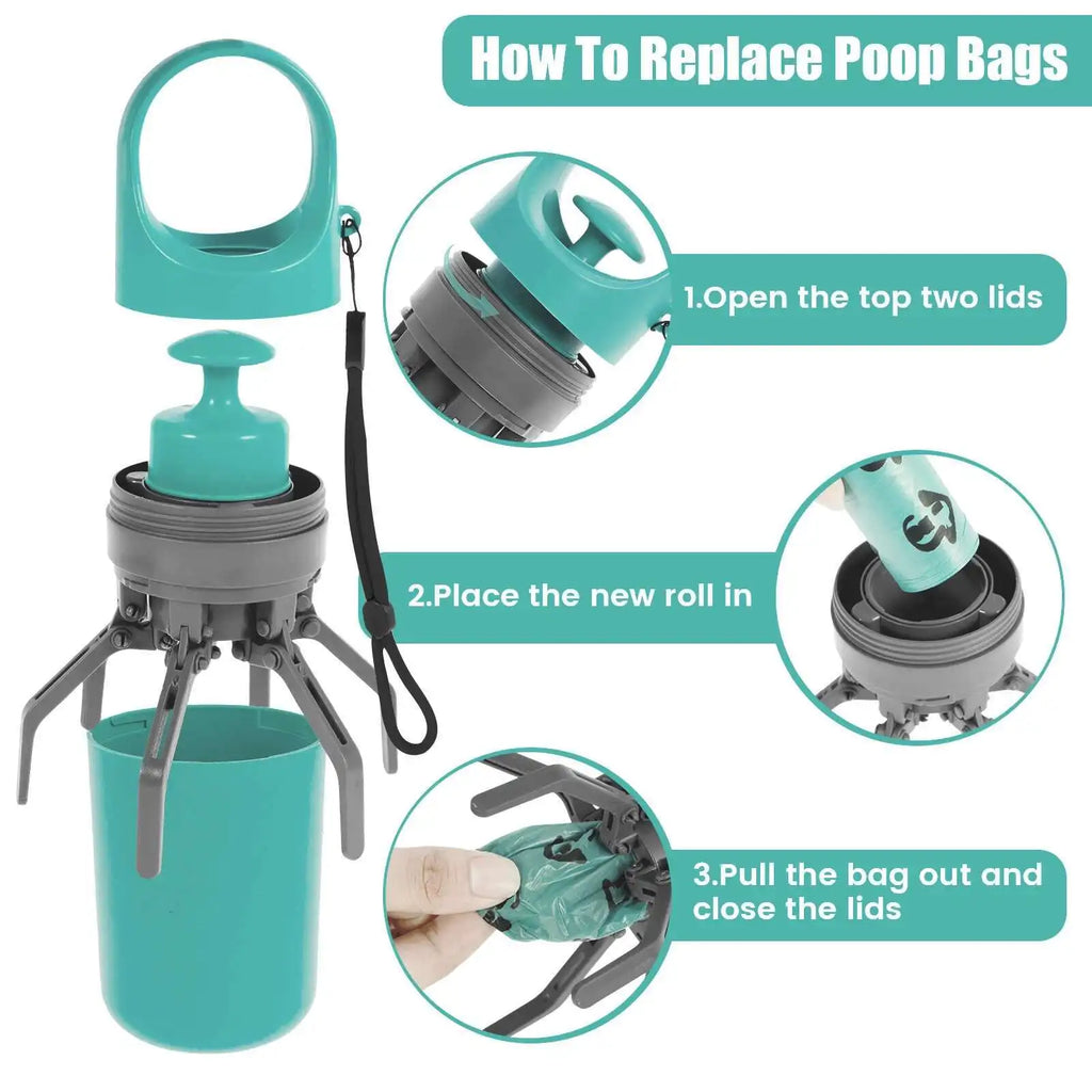 Portable Poop Scooper - Handheld Waste Cleaner with Built-in Bag Dispenser