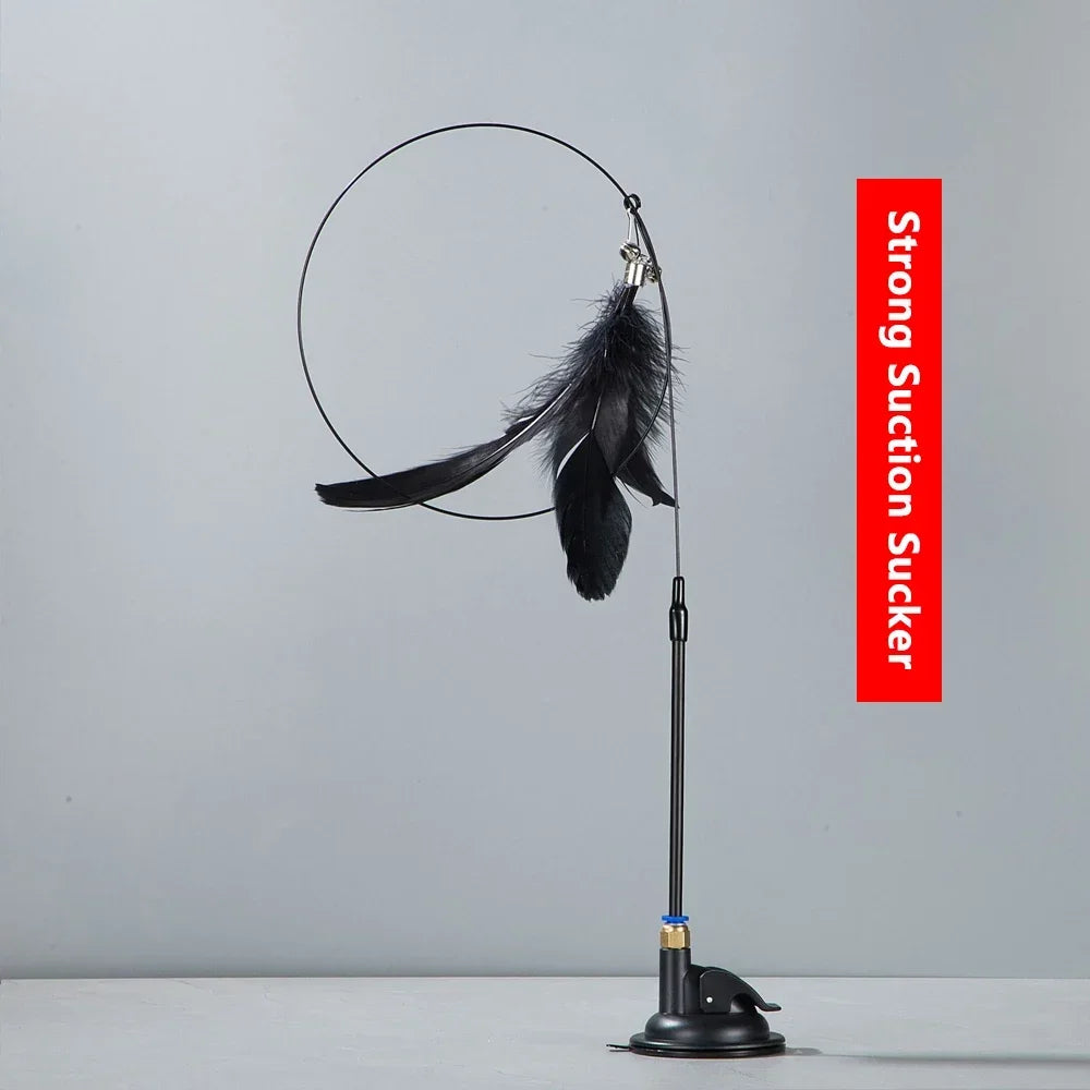 Cat Teaser Wand Toy – Bell & Replaceable Feather Interactive Stick