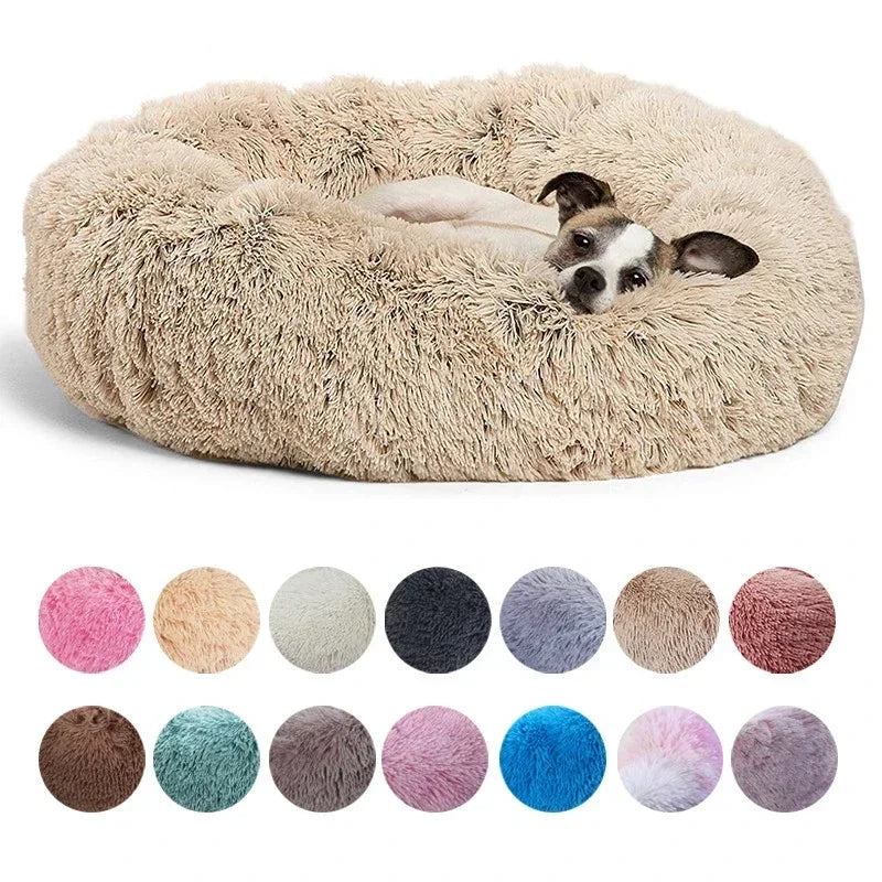 Round Plush Pet Bed – Soft Warm Dog & Cat Bed for Winter