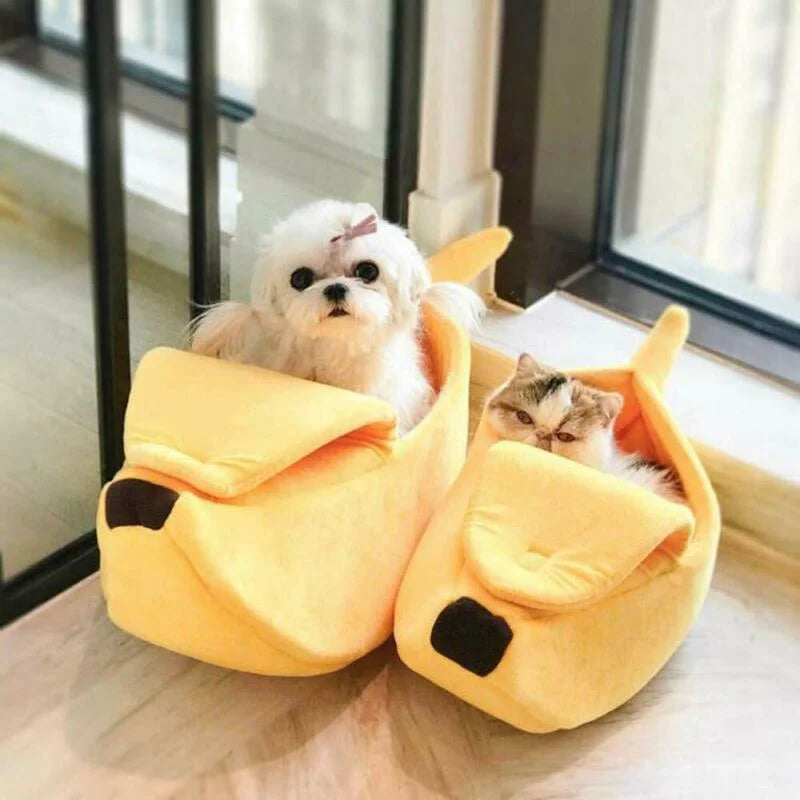 Banana Cat Bed - Cute Fruit-Shaped Pet Bed with Thick Cushion