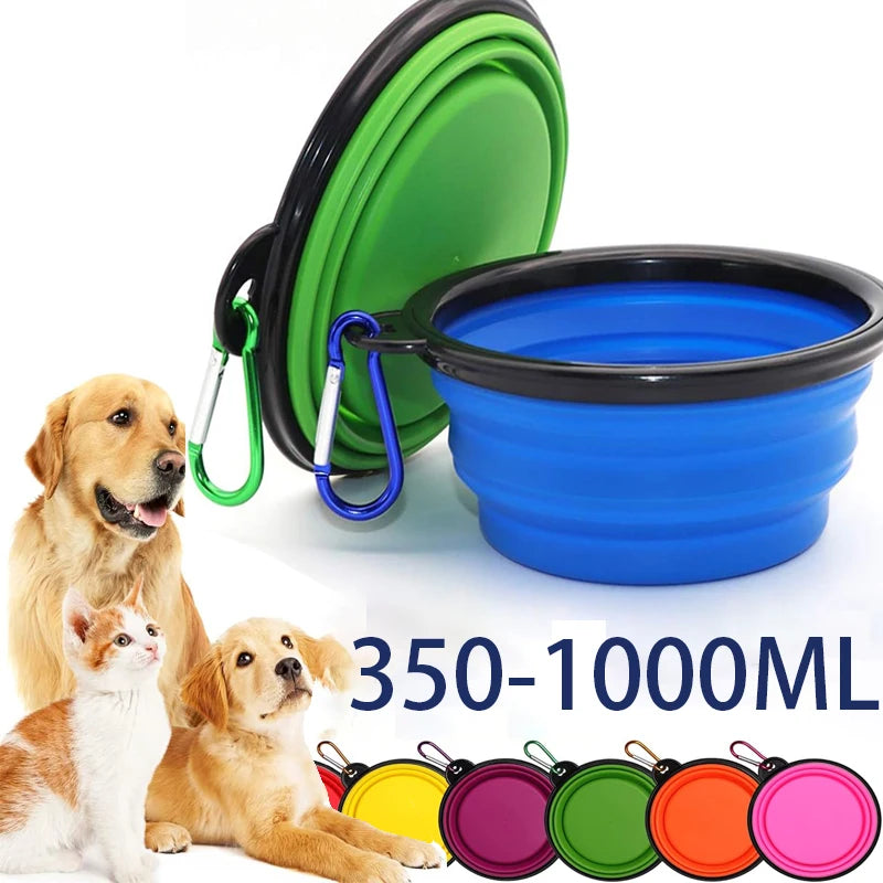 Collapsible Silicone Pet Bowl - 2-in-1 Food & Water Container with Carabiner