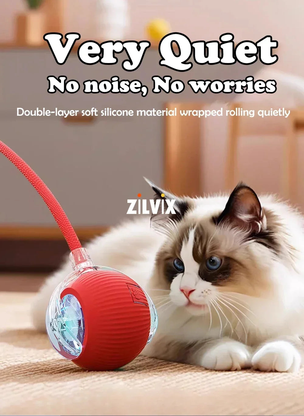 Smart Interactive Cat Ball - Automatic Rolling with Tail & Obstacle Avoidance