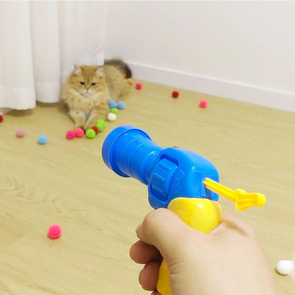 Cat Ball Launcher Toy - 10-100 Plush Balls with Shooting Gun
