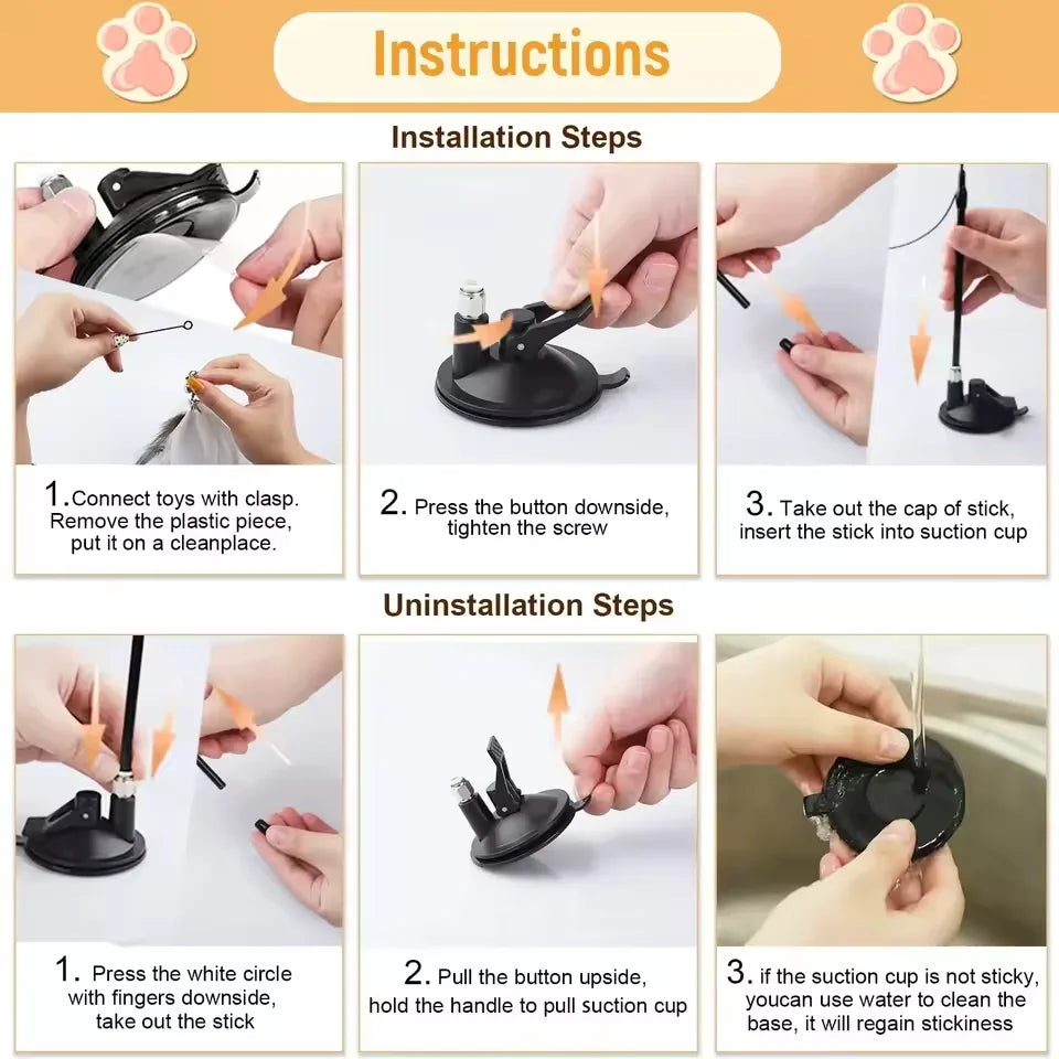 Cat Teaser Wand Toy – Bell & Replaceable Feather Interactive Stick