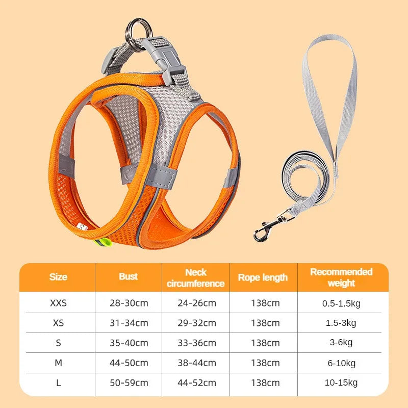 Adjustable Puppy Harness Set - Reflective Vest with Leash for Small Dogs
