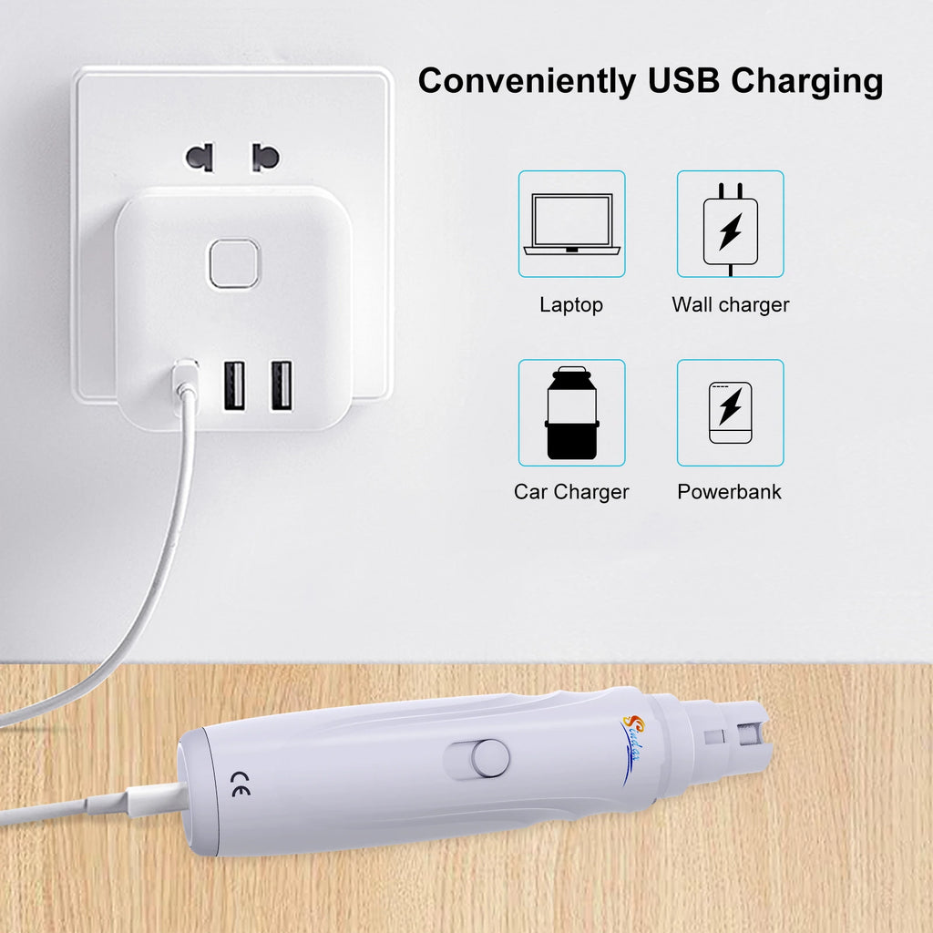 USB Rechargeable Dog Nail Grinder - Quiet Electric Claw Trimmer with 2 Speeds
