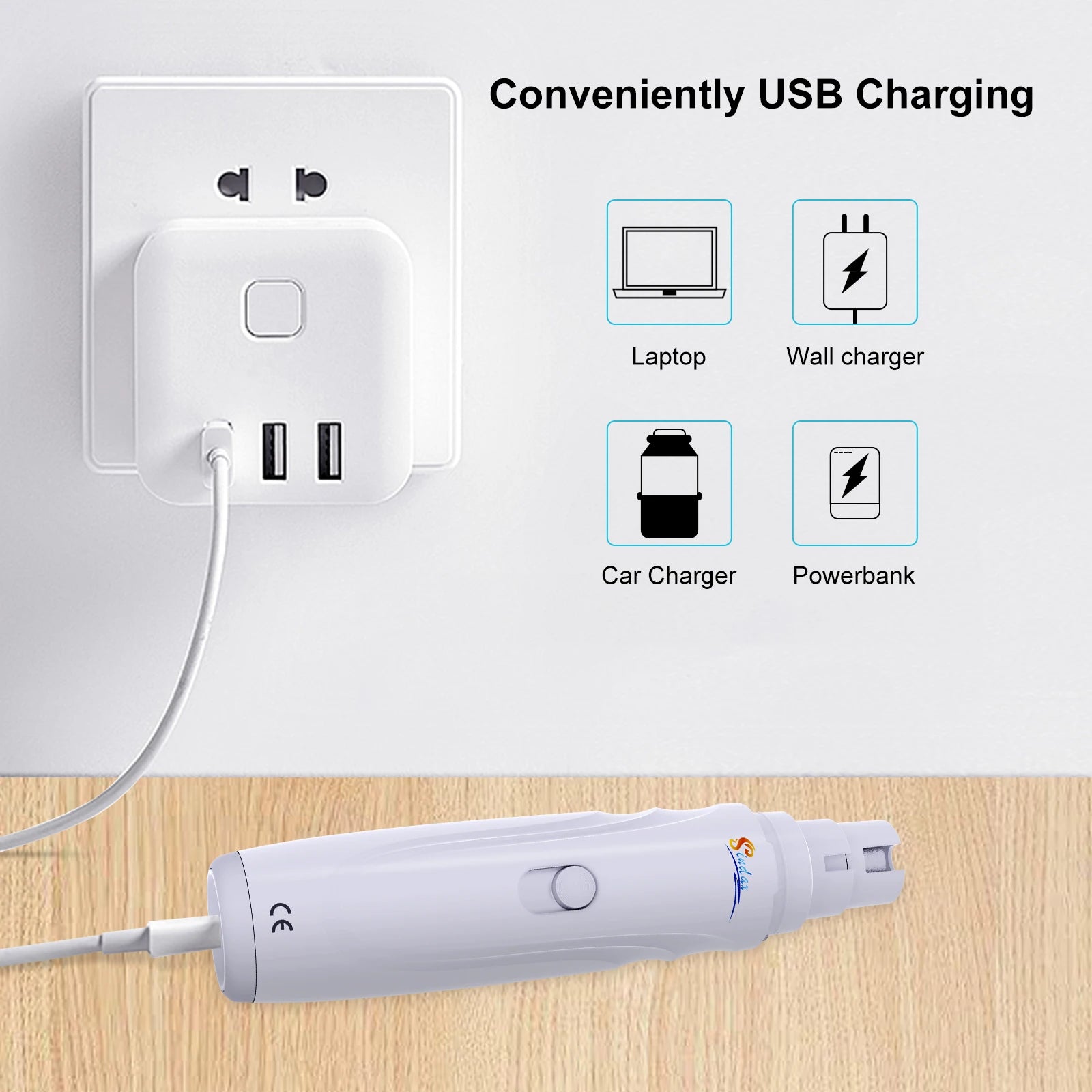 USB Rechargeable Dog Nail Grinder - Quiet Electric Claw Trimmer with 2 Speeds