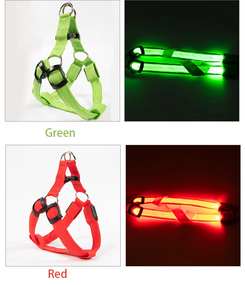 LED Glow Dog Harness - Reflective No-Pull Harness with 3 Light Modes