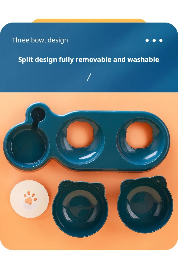 3-in-1 Pet Bowl Set – Tilted Cat & Dog Food Bowl with Water Feeder