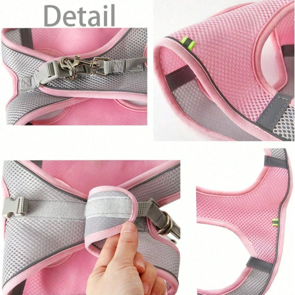 Adjustable Dog & Cat Harness Set – Small Dog Walking Vest with Leash