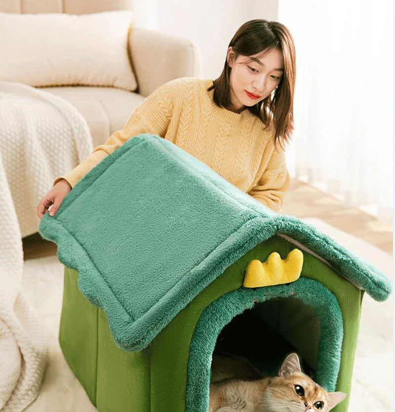 Foldable Dog & Cat House Bed – Warm Pet Nest for Small & Medium Pets