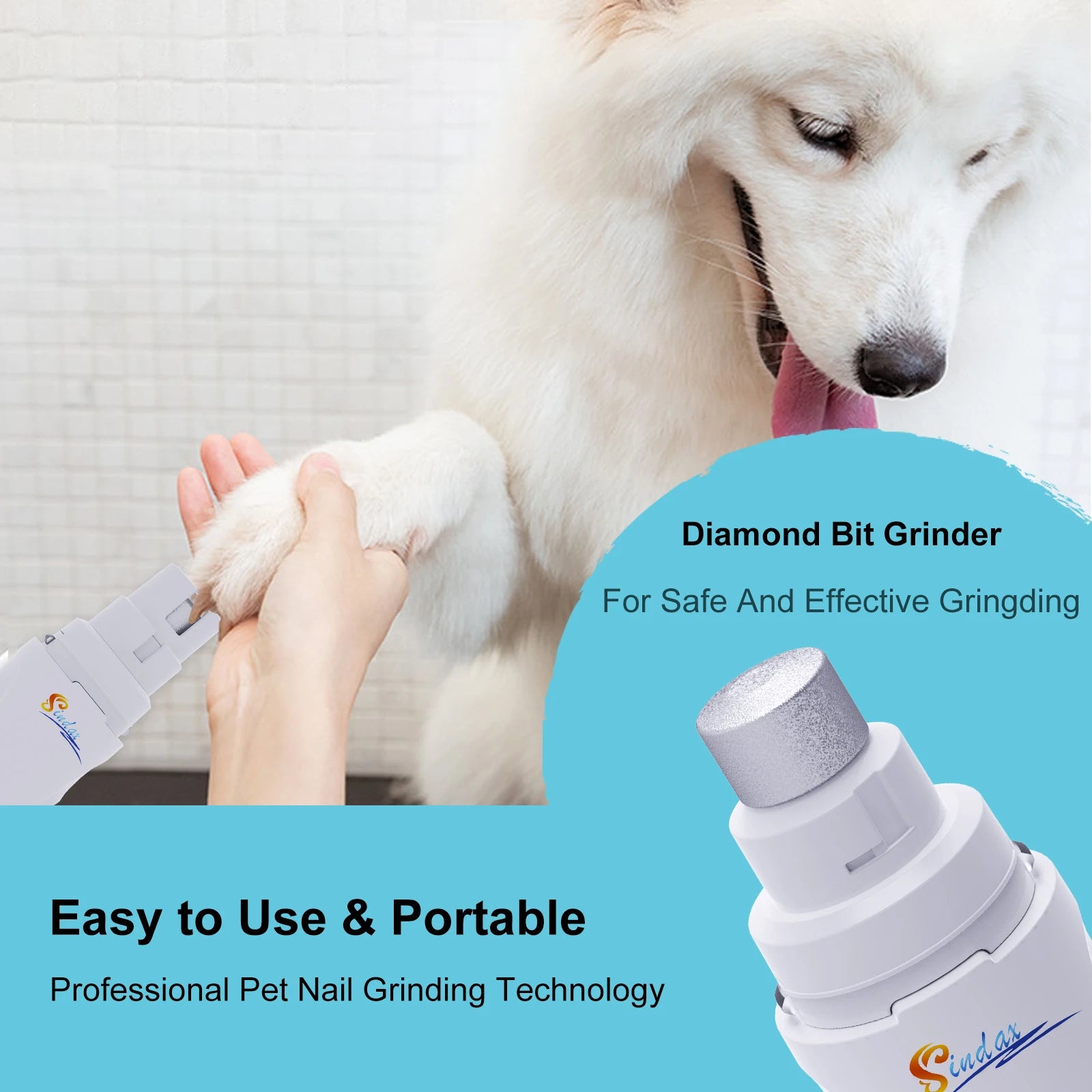 USB Rechargeable Dog Nail Grinder - Quiet Electric Claw Trimmer with 2 Speeds