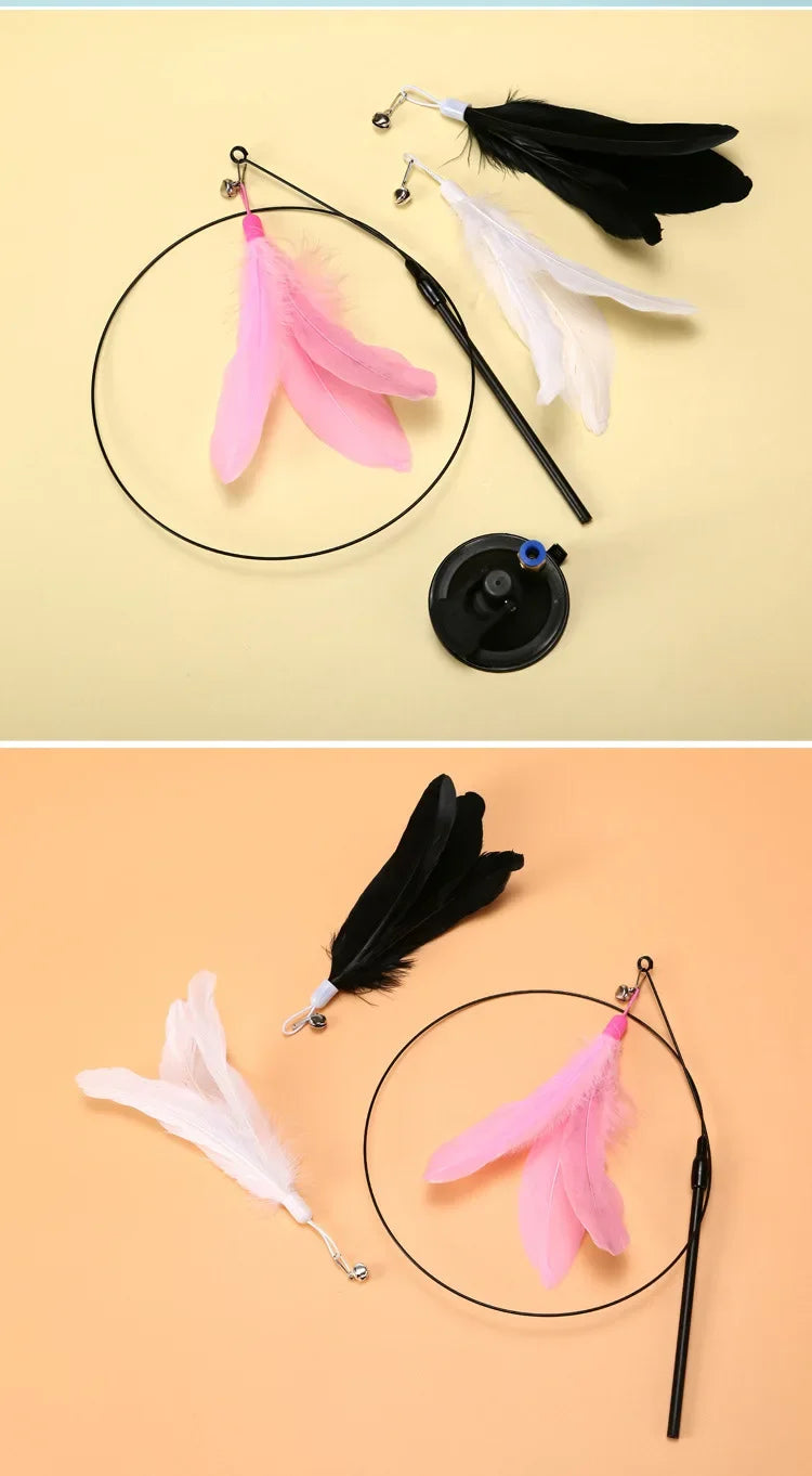 Cat Teaser Wand Toy – Bell & Replaceable Feather Interactive Stick