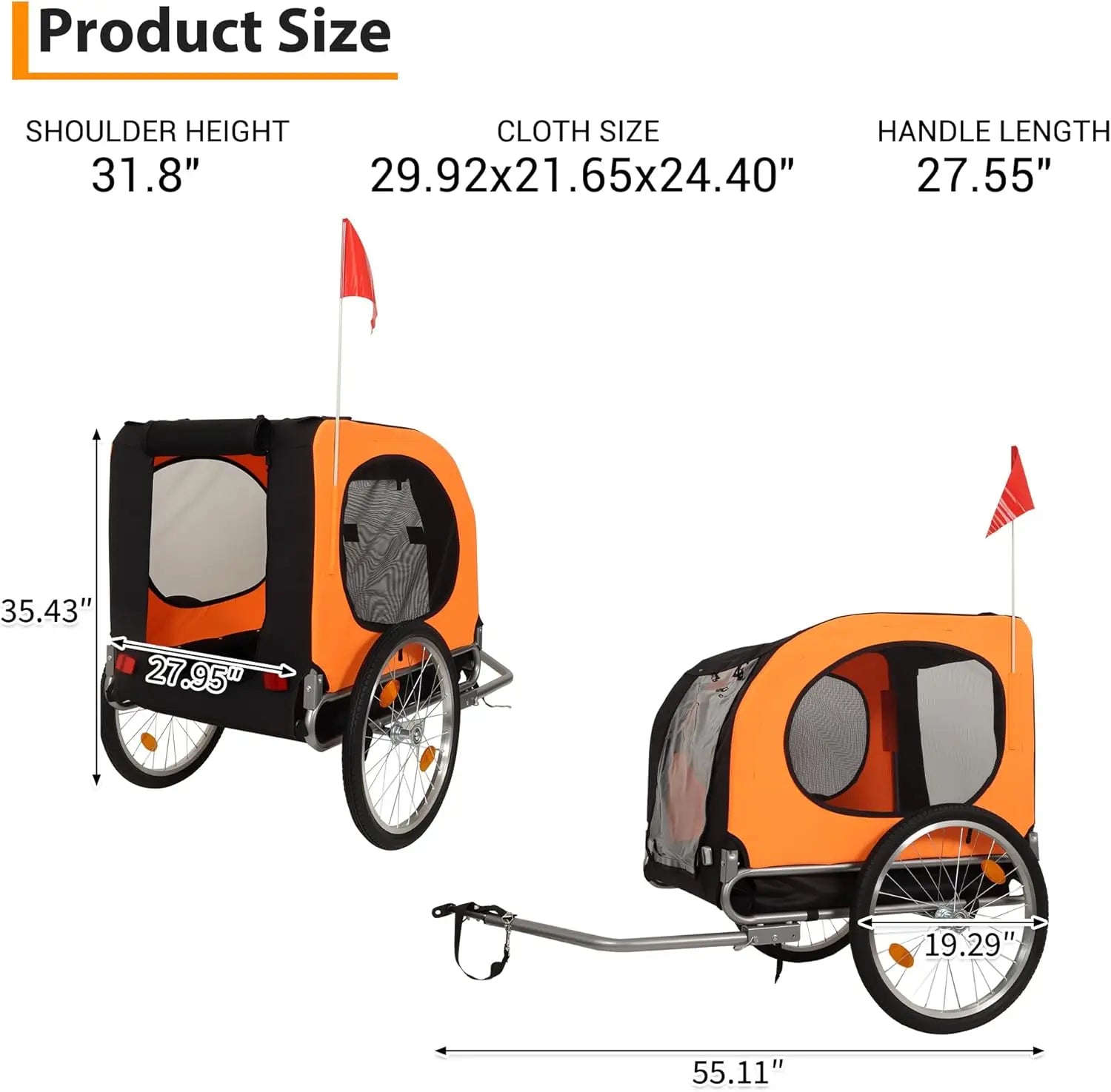 Large Dog Bike Trailer - 88lb Capacity, Foldable & Universal Fit