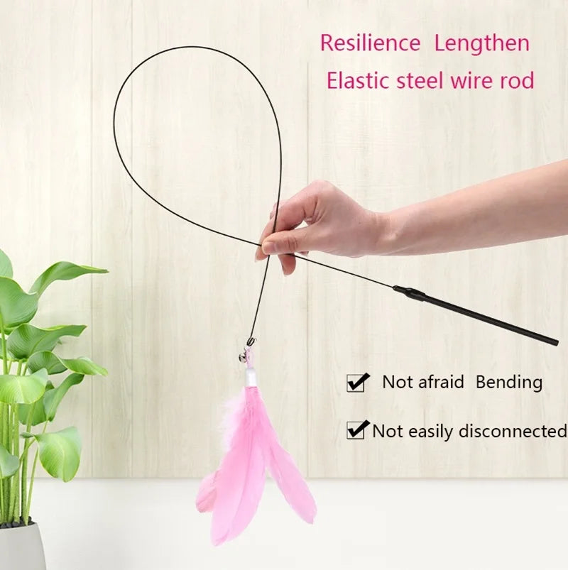 Cat Teaser Wand Toy – Bell & Replaceable Feather Interactive Stick