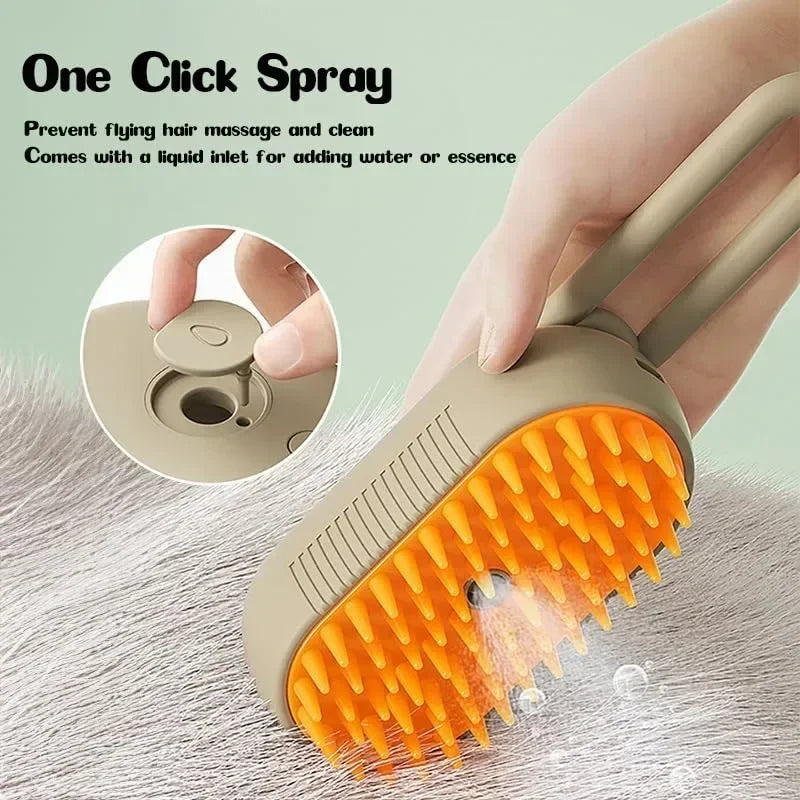 3-in-1 Steamy Pet Brush – Electric Dog & Cat Grooming Comb with Spray