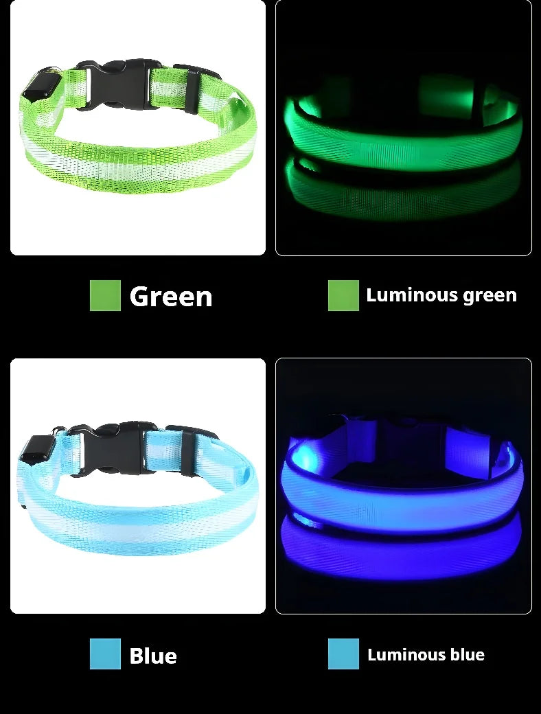LED Dog Collar – Luminous Nylon Night Safety Collar for Pets