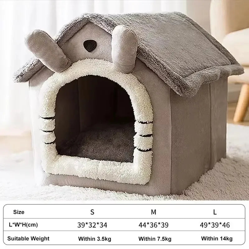 Foldable Dog & Cat House Bed – Warm Pet Nest for Small & Medium Pets