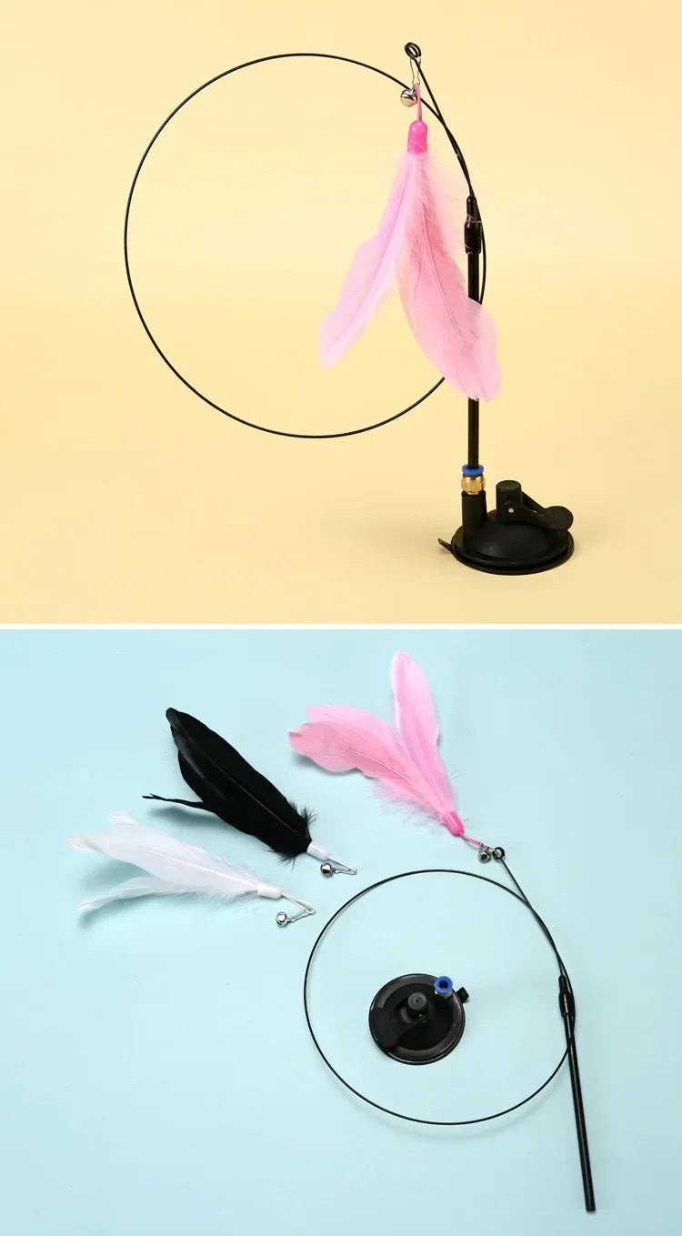 Cat Teaser Wand Toy – Bell & Replaceable Feather Interactive Stick
