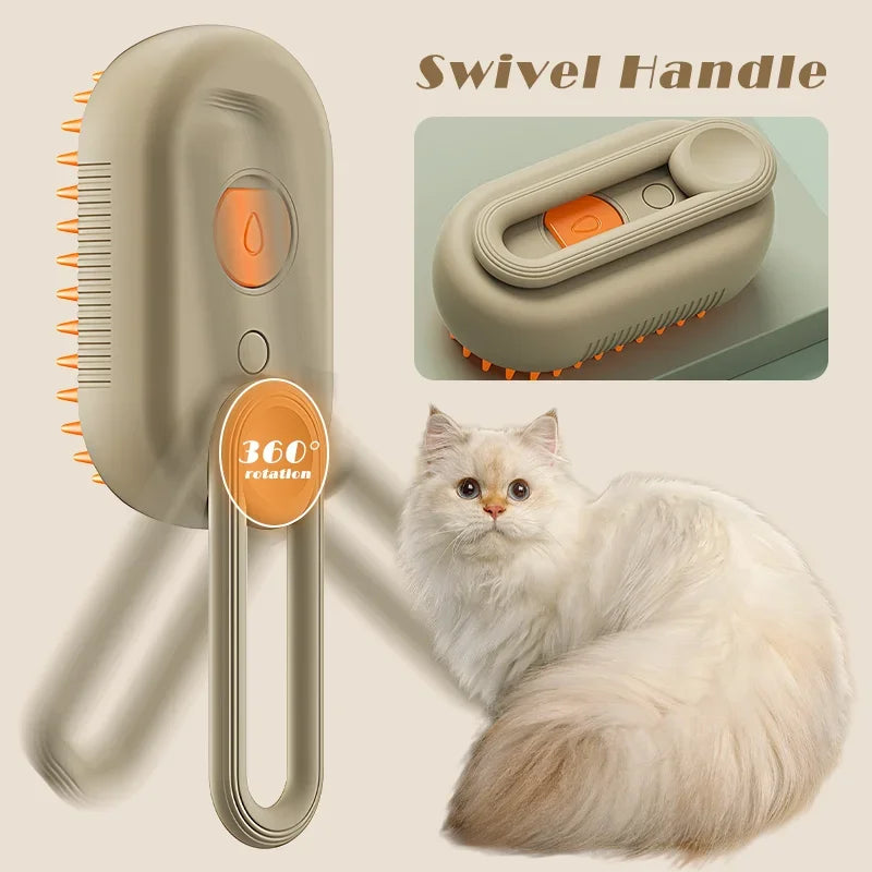 3-in-1 Steam Brush for Pets - Hair Removal, Spray & Massage Grooming Comb