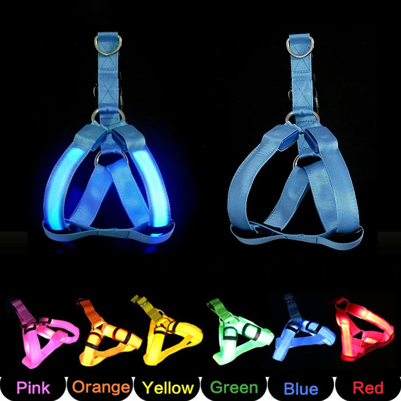 LED Glow Dog Harness - Reflective No-Pull Harness with 3 Light Modes