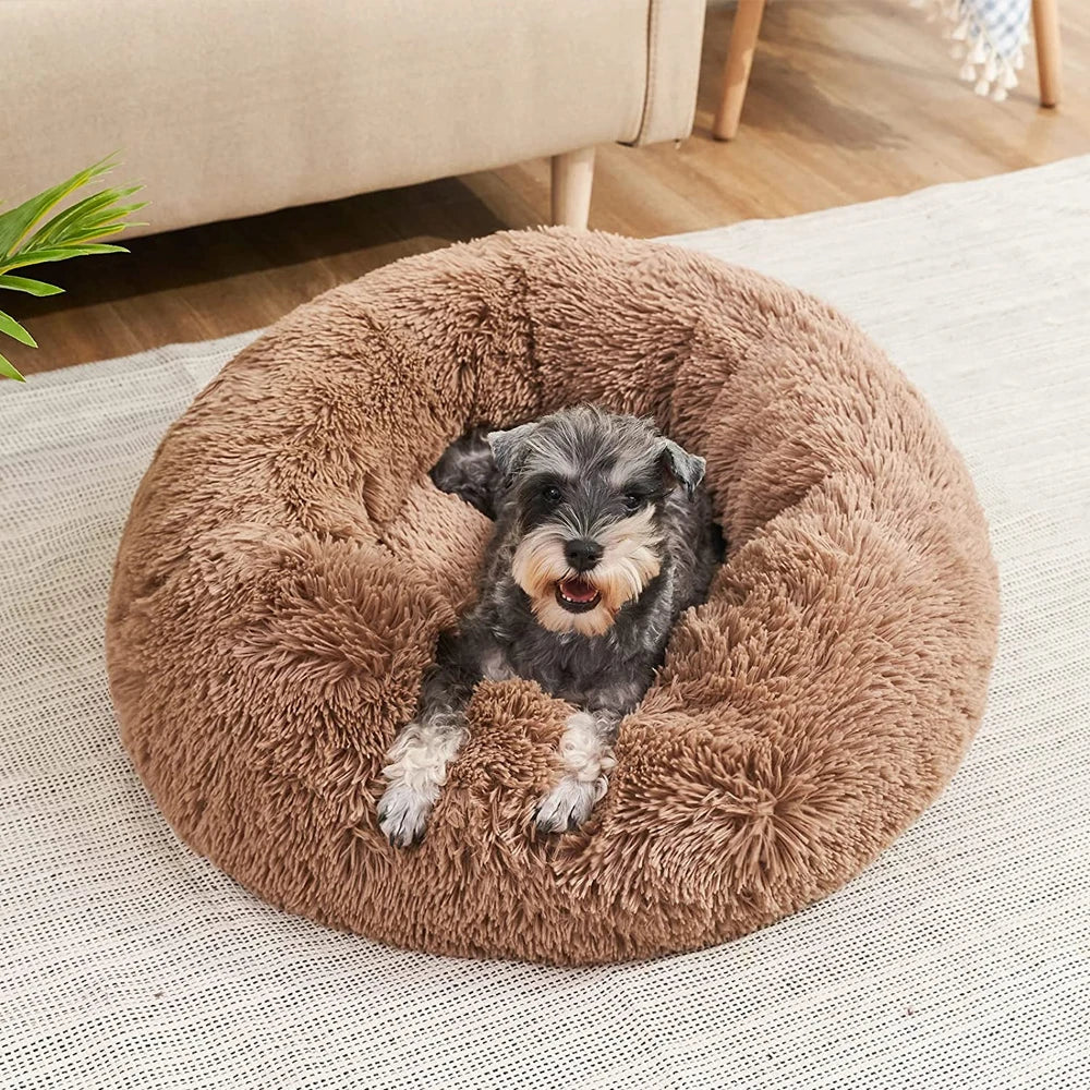 Round Plush Pet Bed – Soft Warm Dog & Cat Bed for Winter