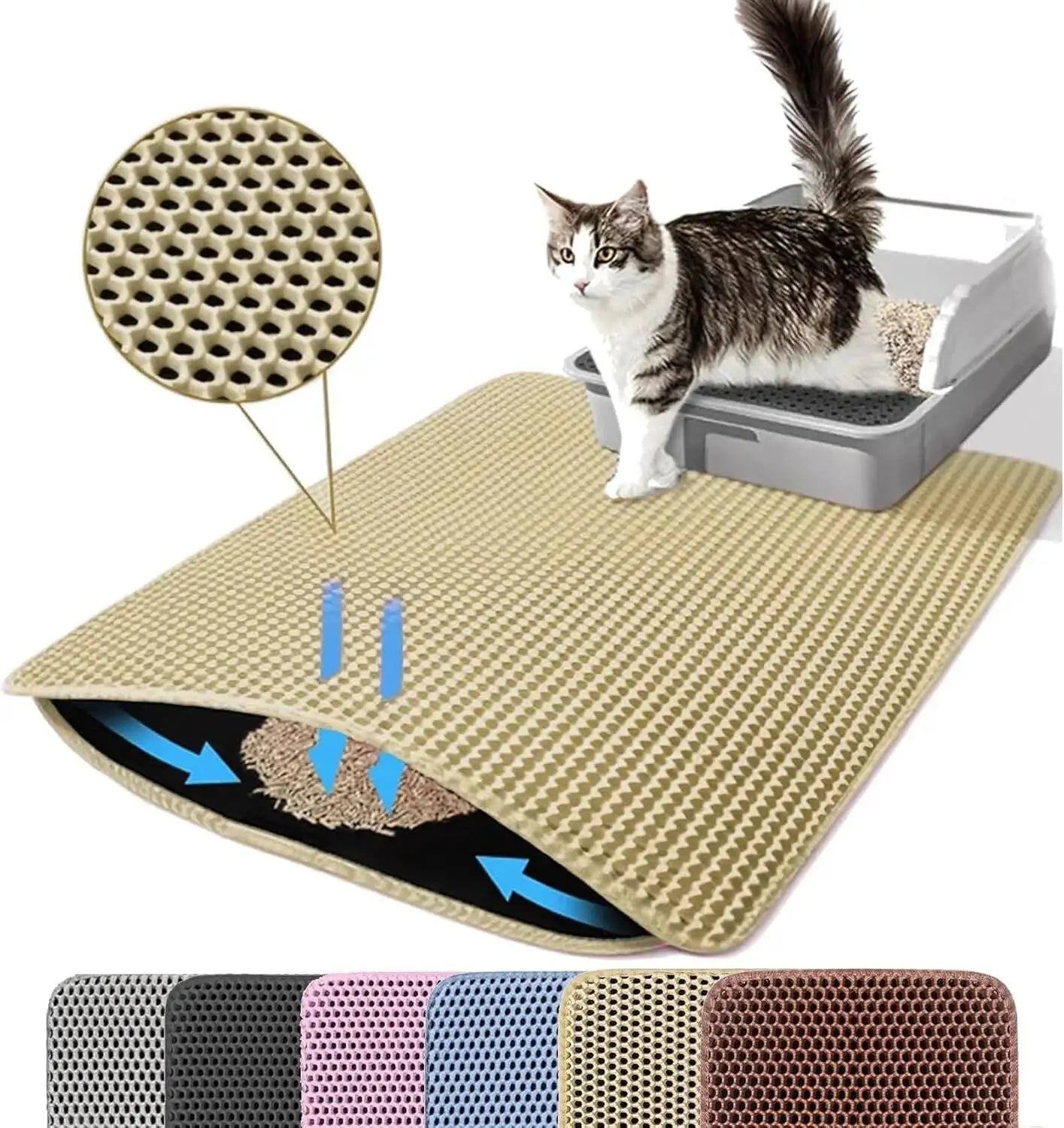Honeycomb Cat Litter Mat - Double Layer Waterproof & Easy Clean Design