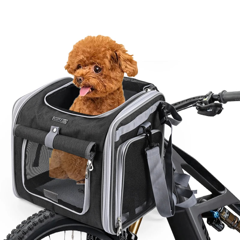 Expandable Pet Bike Basket - Soft-Sided Carrier with 4 Doors